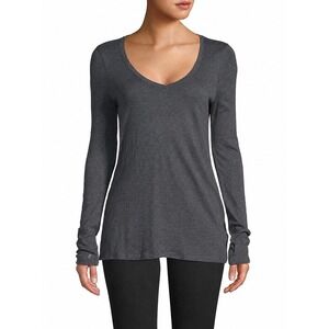ATM Anthony Thomas Melillo Grey Ribbed V-Neck Long Sleeve Modal Tee Medium